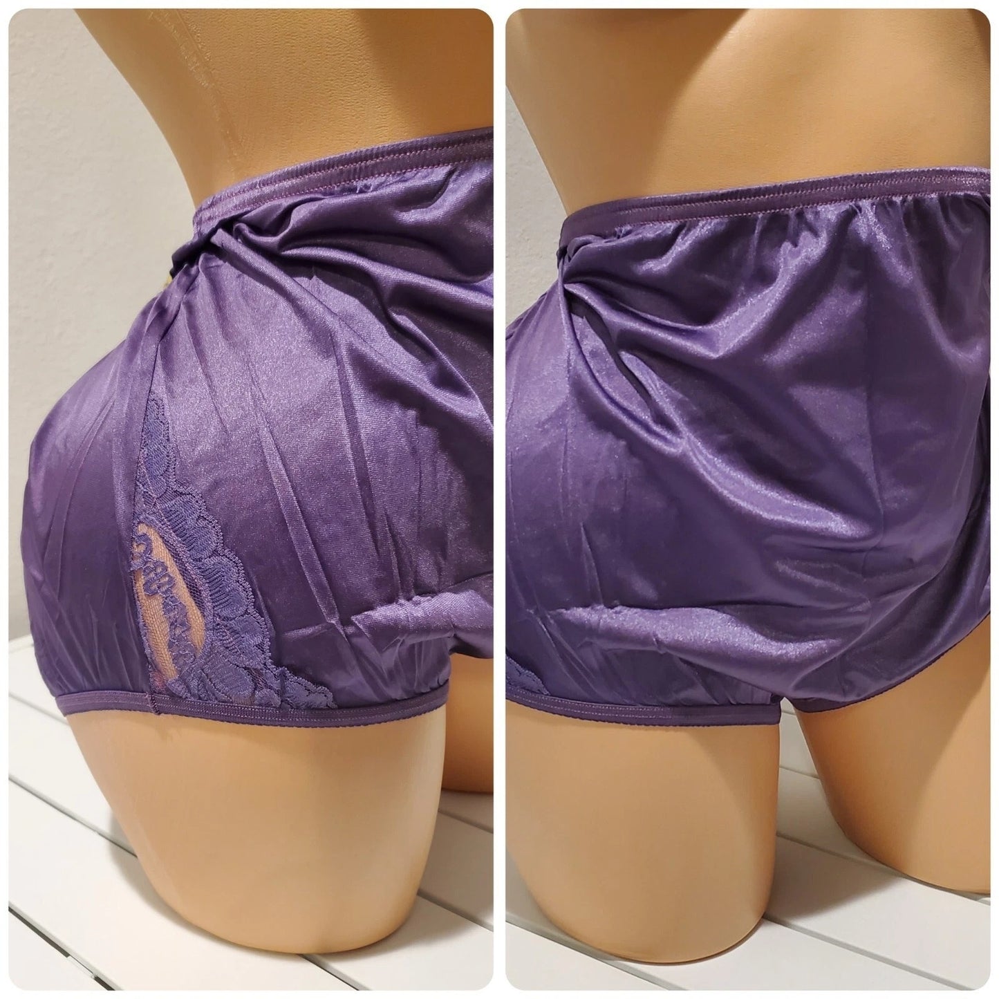 Vanity Fair Lace Nouveau Nylon Full Cut Panty Lace Shiny Plumeria Purple