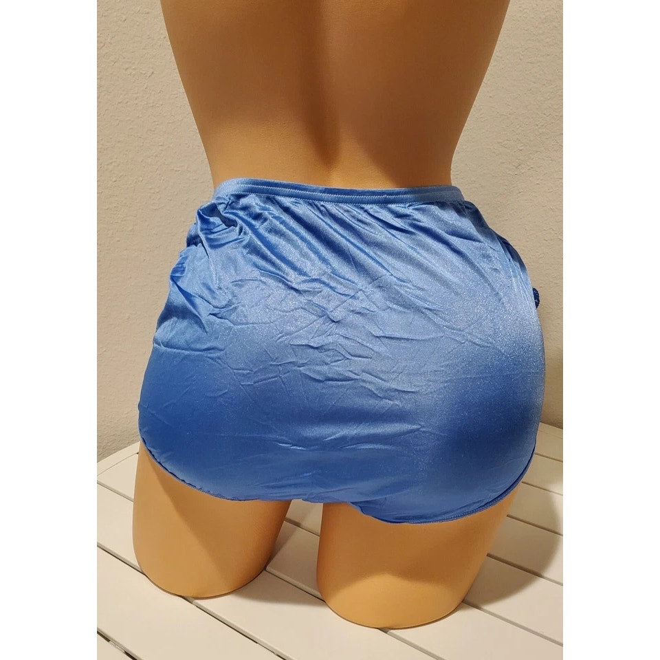 Vanity Fair Lace Nouveau Nylon Full Cut Panty Lace Shiny Brilliant Blue