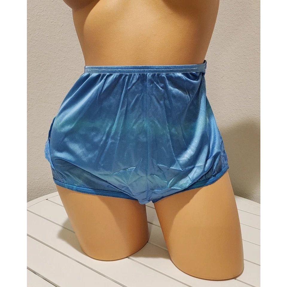 Vanity Fair Lace Nouveau Nylon Full Cut Panty Rainbow Shift Sky Blue On Blue 7/L