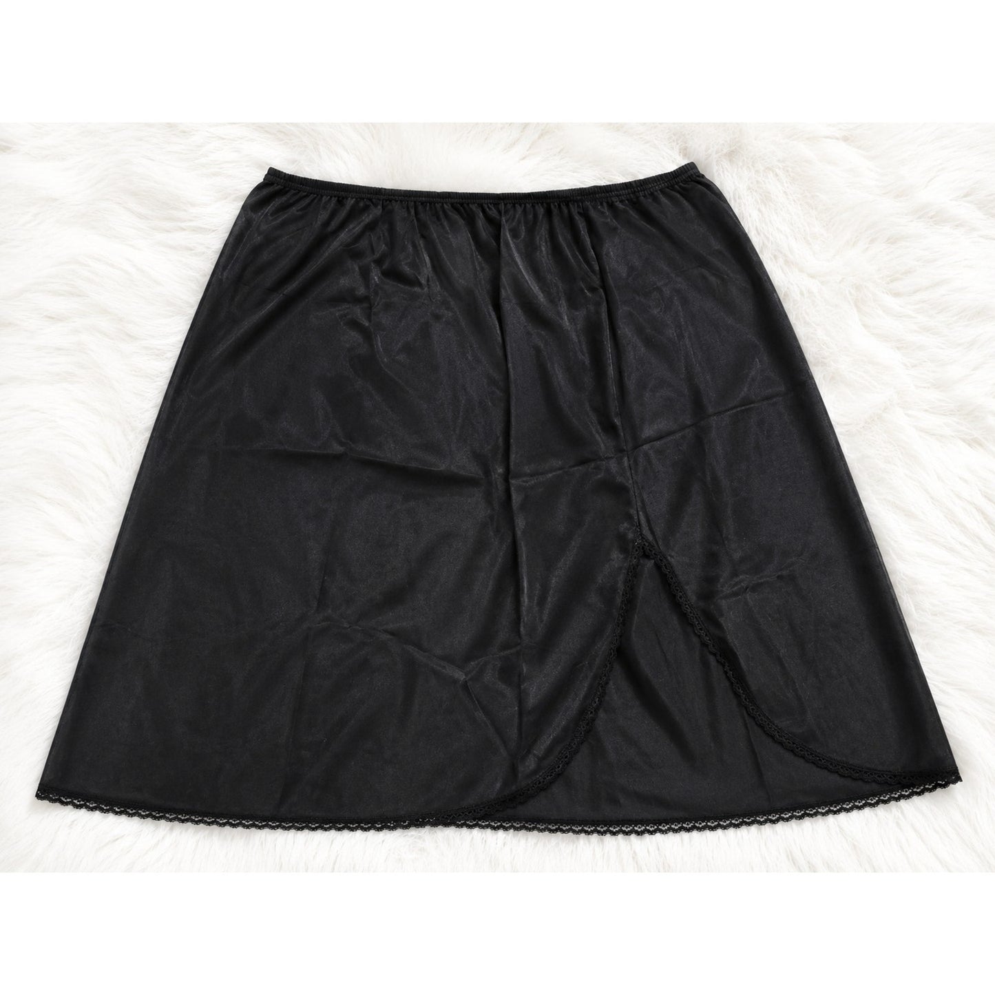 Cabernet Vintage Nylon Half Slip Knee Length Lace Trim Black Women's L