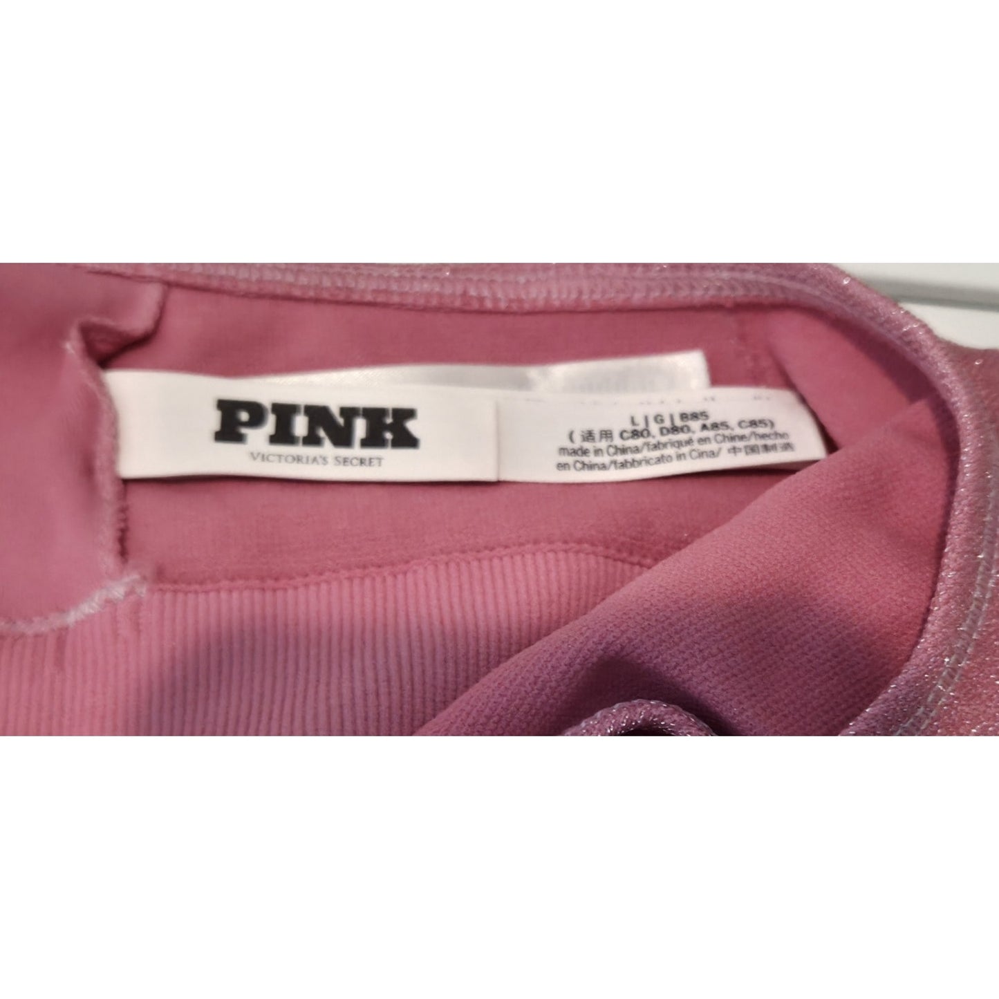 Victoria's Secret PINK Shimmer Plunge Sports Bra Light Support Pink L