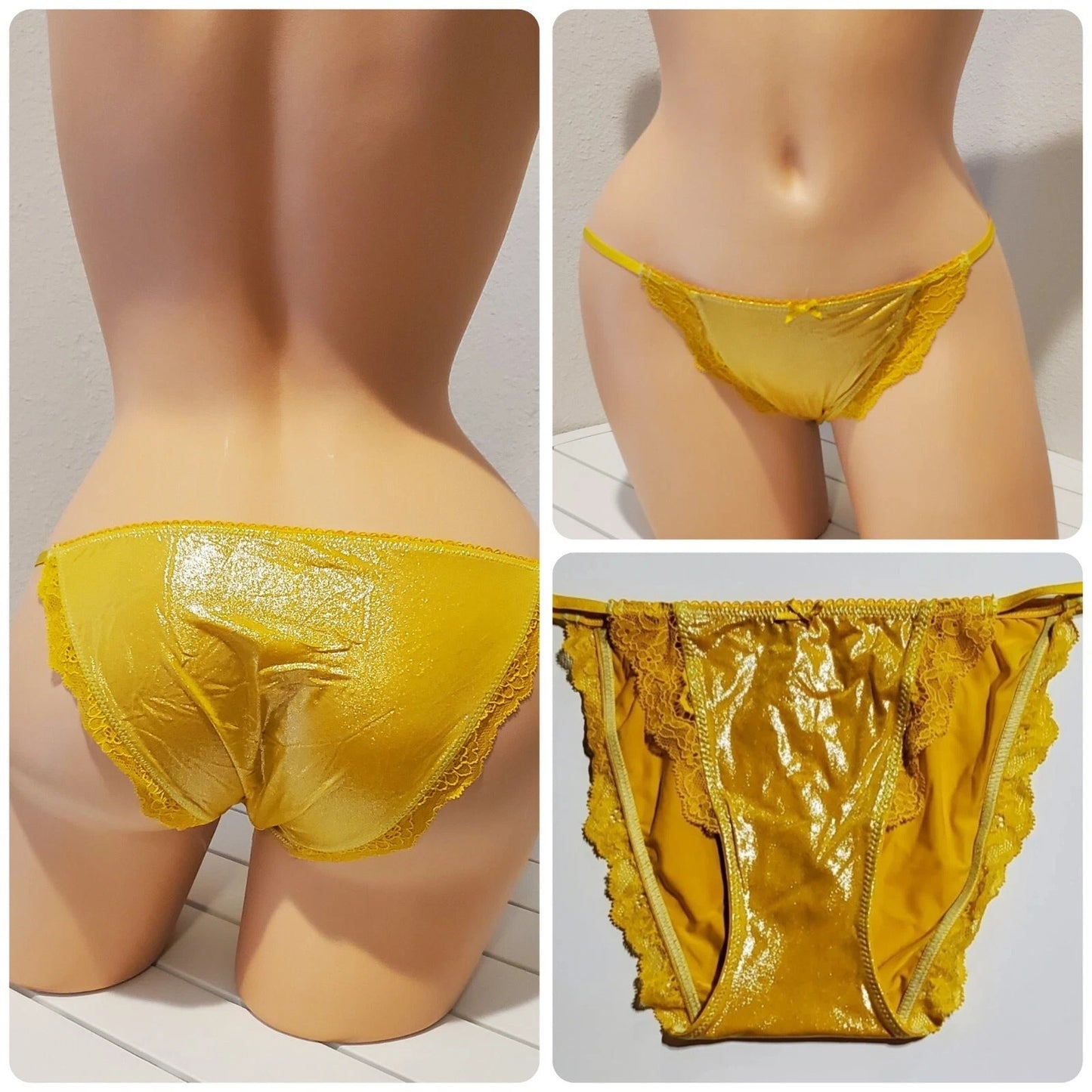 Victoria's Secret Dream Angels String Bikini Panty Shiny Lace Yellow Sun Goddess