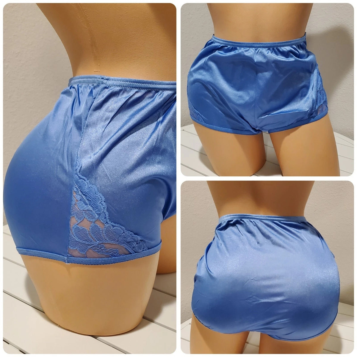 Vanity Fair Lace Nouveau Nylon Full Cut Panty Lace Shiny Cloud 9 Blue