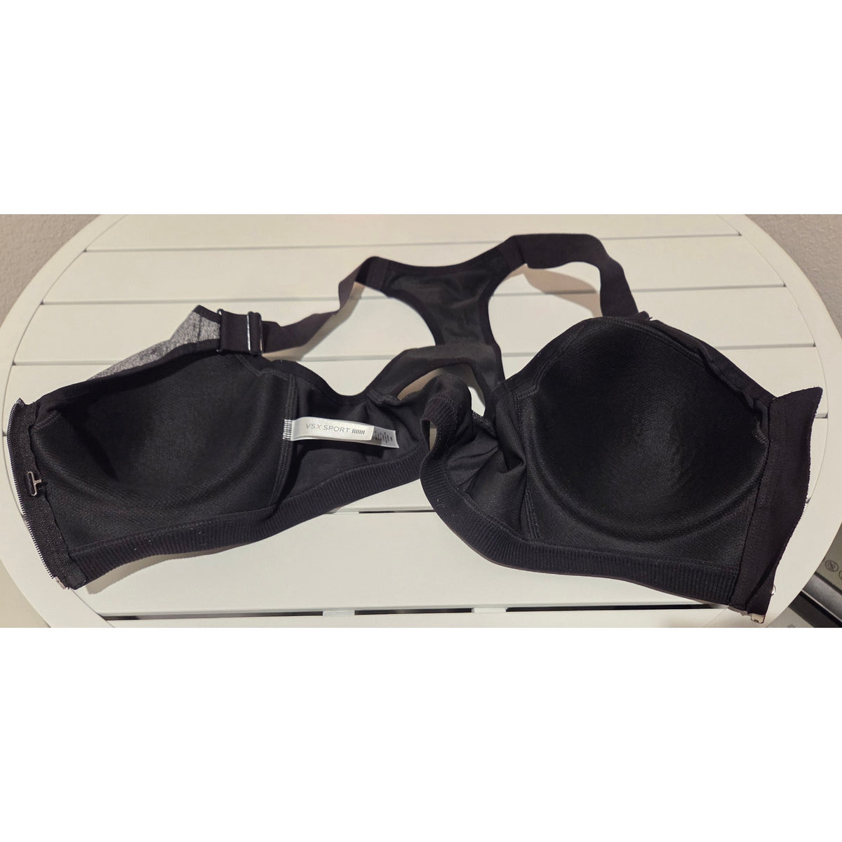 Victoria's Secret VSX Sport Bra Front Zip Racerback Colorblock Black Gray 34D