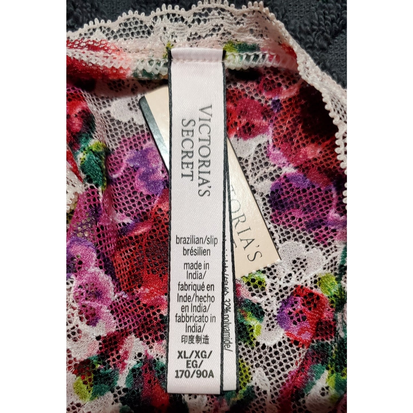 Victoria's Secret All Lace Brazilian Panty Semi Sheer Floral Print Pink 8/XL