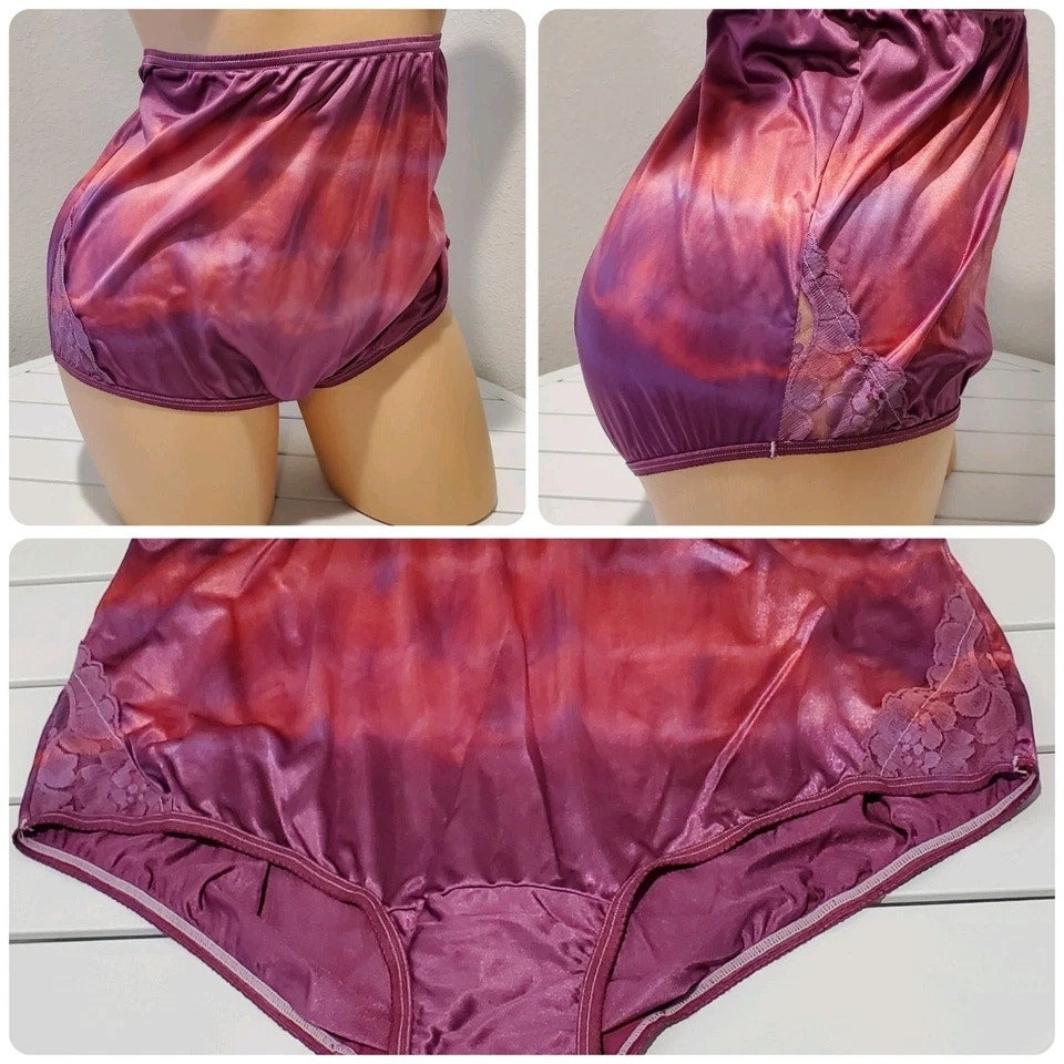 Vanity Fair Lace Nouveau Nylon Full Cut Panty Shiny Rainbow Shift Purple Blitz