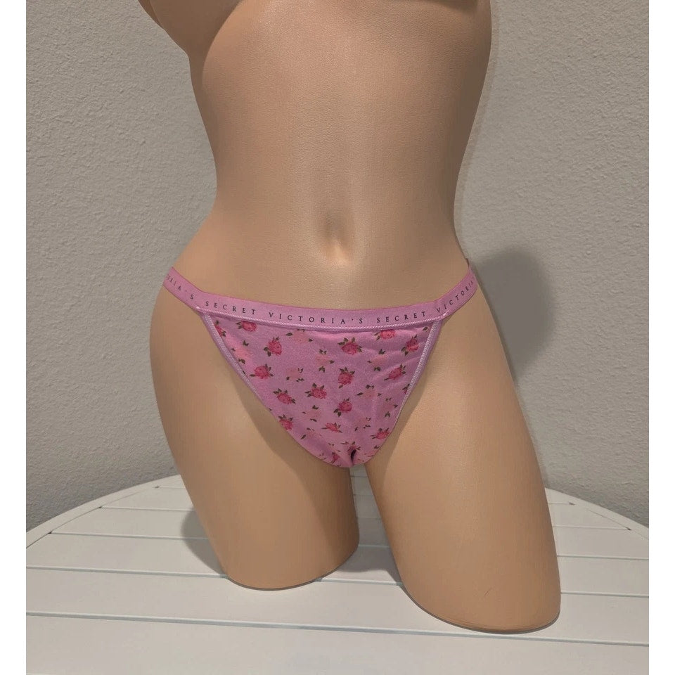 Victoria's Secret Dream Angels String Bikini Panty Cotton Floral Heart Pink