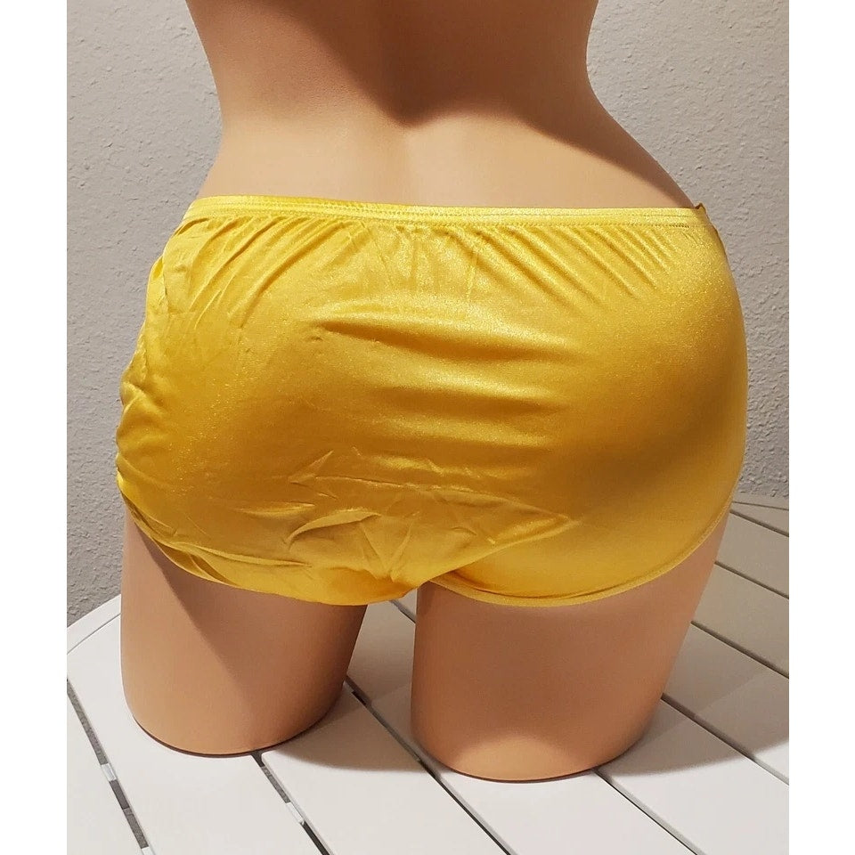 Shadowline 11182 Lace Insets Bikini Panty Shiny Nylon Full Cut Tulip Yellow