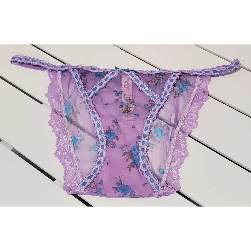 Victoria's Secret Dream Angels Bikini Panty Sheer Floral Print Glacier Purple