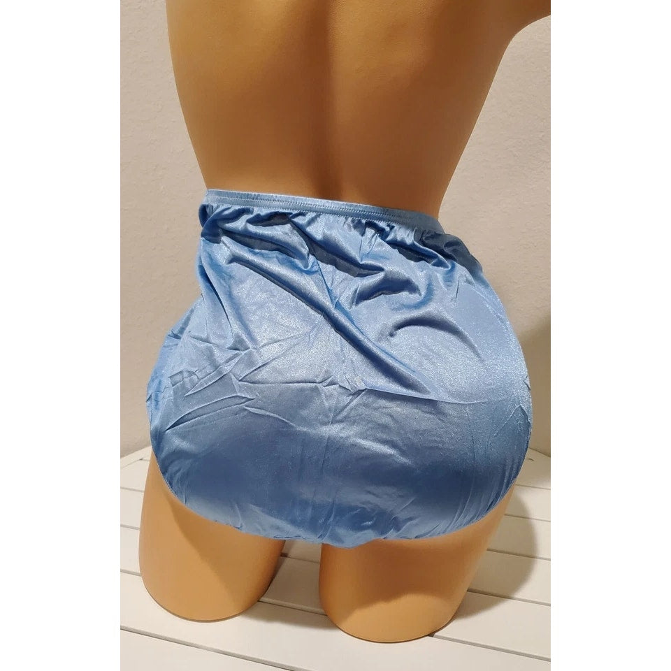 Shadowline 11182 Lace Insets Bikini Panty Shiny Nylon Blue Island Water 11/4XL