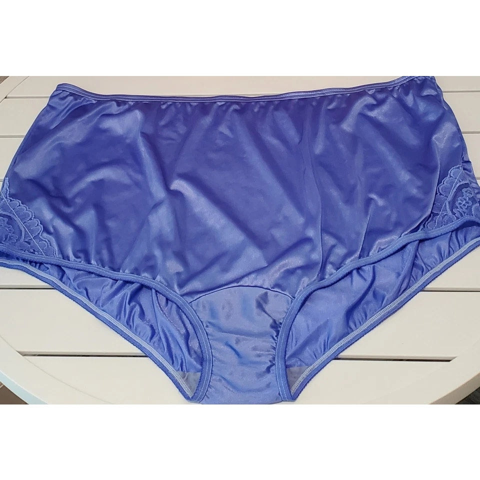Vanity Fair Lace Nouveau Nylon Full Cut Panty Lace Shiny Maximum Blue