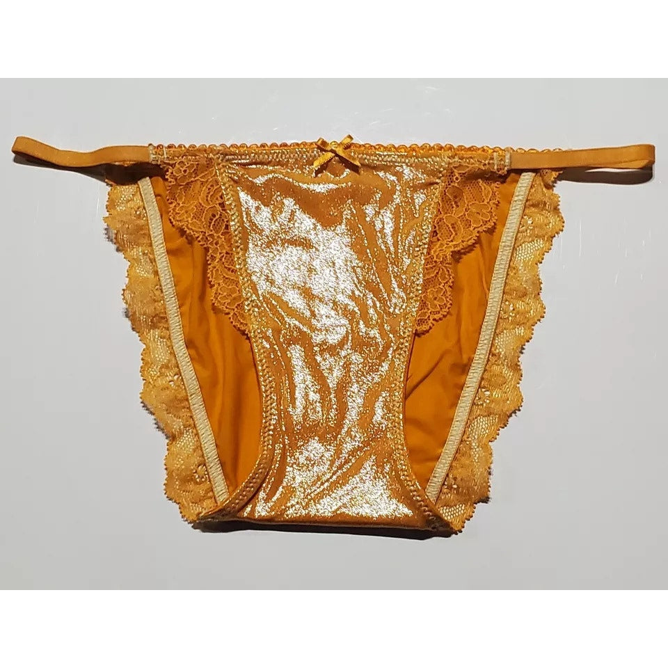 Victoria's Secret Dream Angels String Bikini Shiny Lace Panty Orange Creme XS - Star Vintage & More