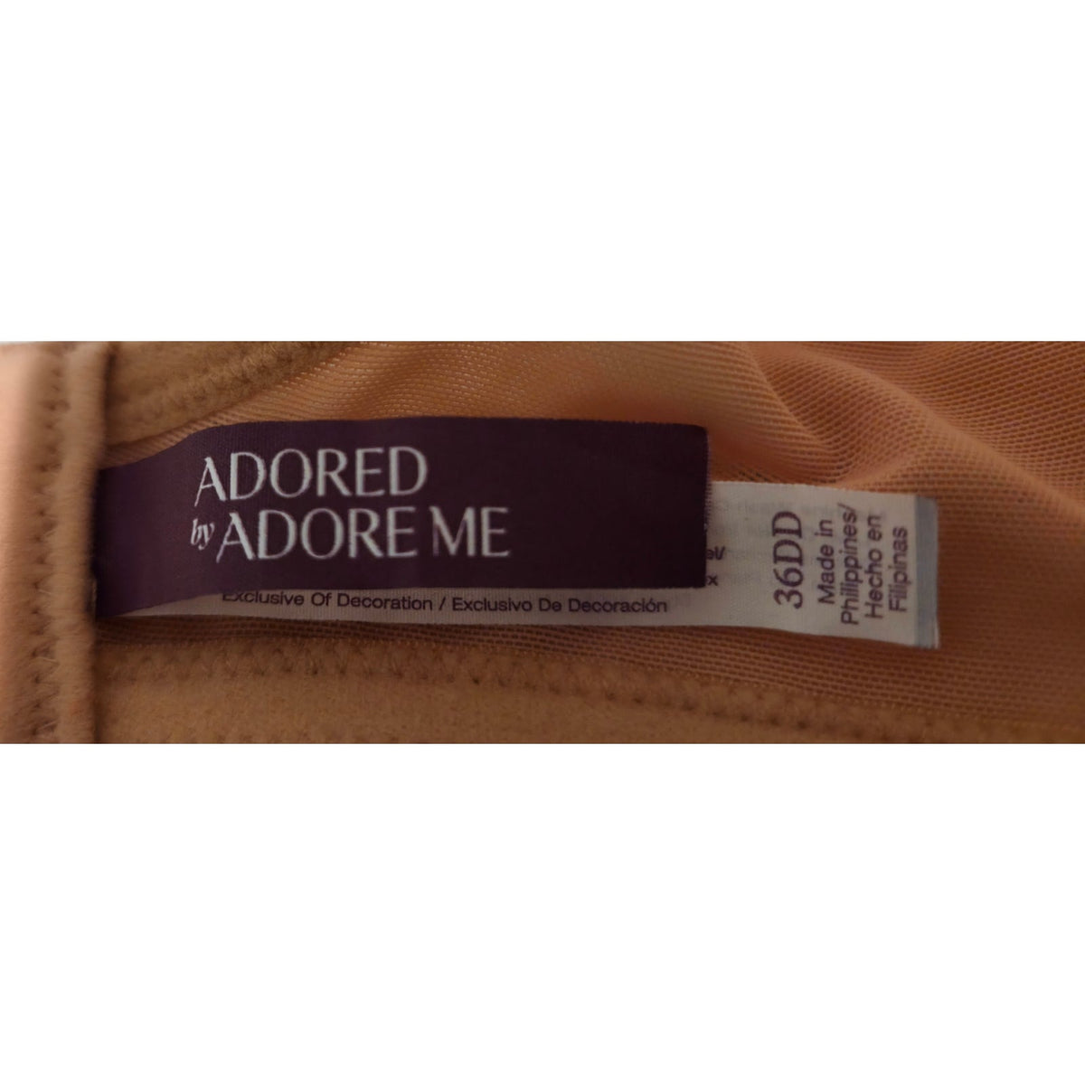 Adored by Adore Me Bra 36DD Peach Pink Sheer Floral Lace Unlined Underwire