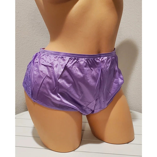 Shadowline 11182 Lace Insets Bikini Panty Shiny Nylon Purple Midnight 11/4XL Star Vintage And More LLC