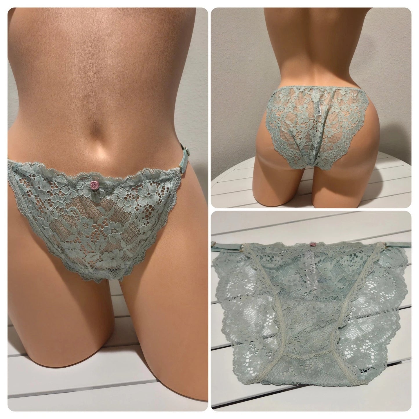 Victoria's Secret Dream Angels String Bikini Panty All Lace Seabreeze Blue 8/XL