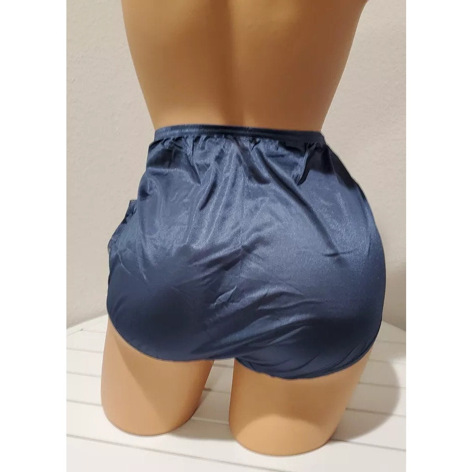 Vanity Fair Lace Nouveau Nylon Full Cut Panty Lace Shiny Deep Blue