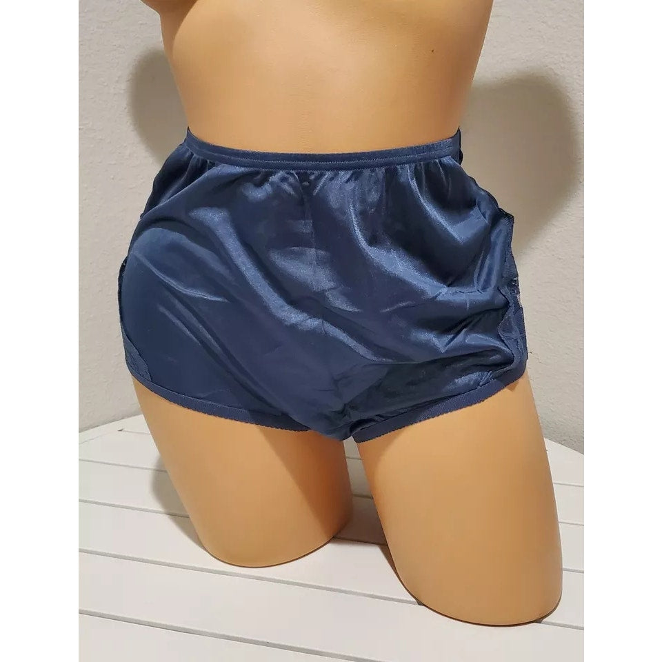 Vanity Fair Lace Nouveau Nylon Full Cut Panty Lace Shiny Deep Blue