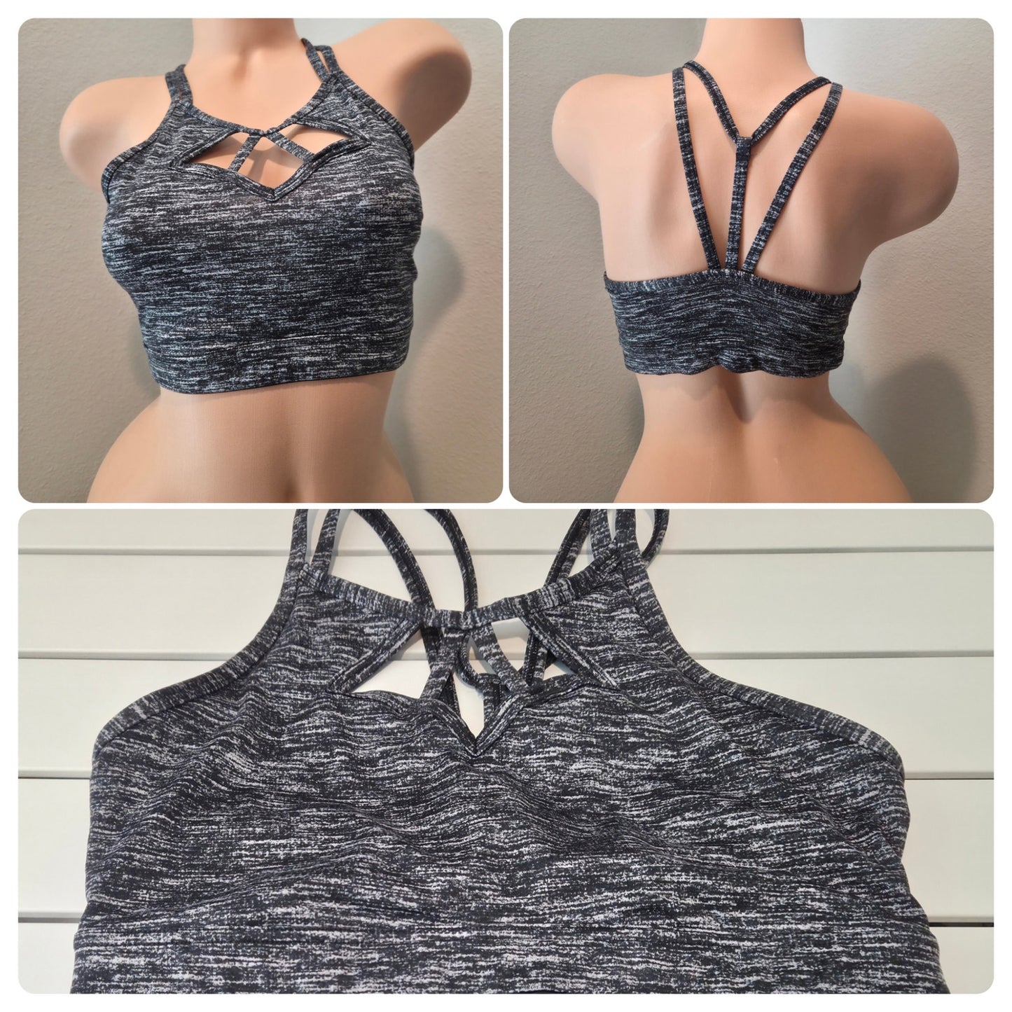 Victoria's Secret Sports Bra Marl Gray Black White Logo Sz S Discontinued