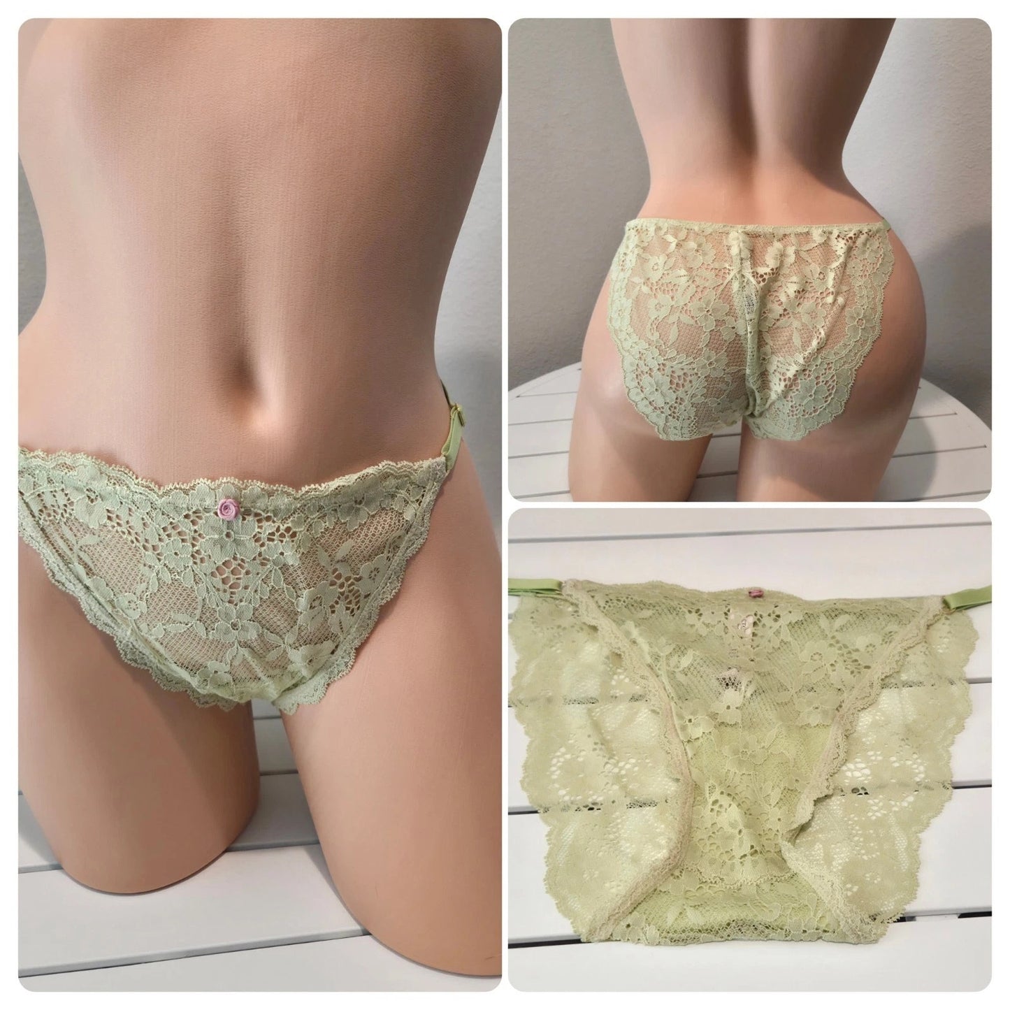 Victoria's Secret Dream Angels String Bikini Panty All Lace Pixel Green 8/XL