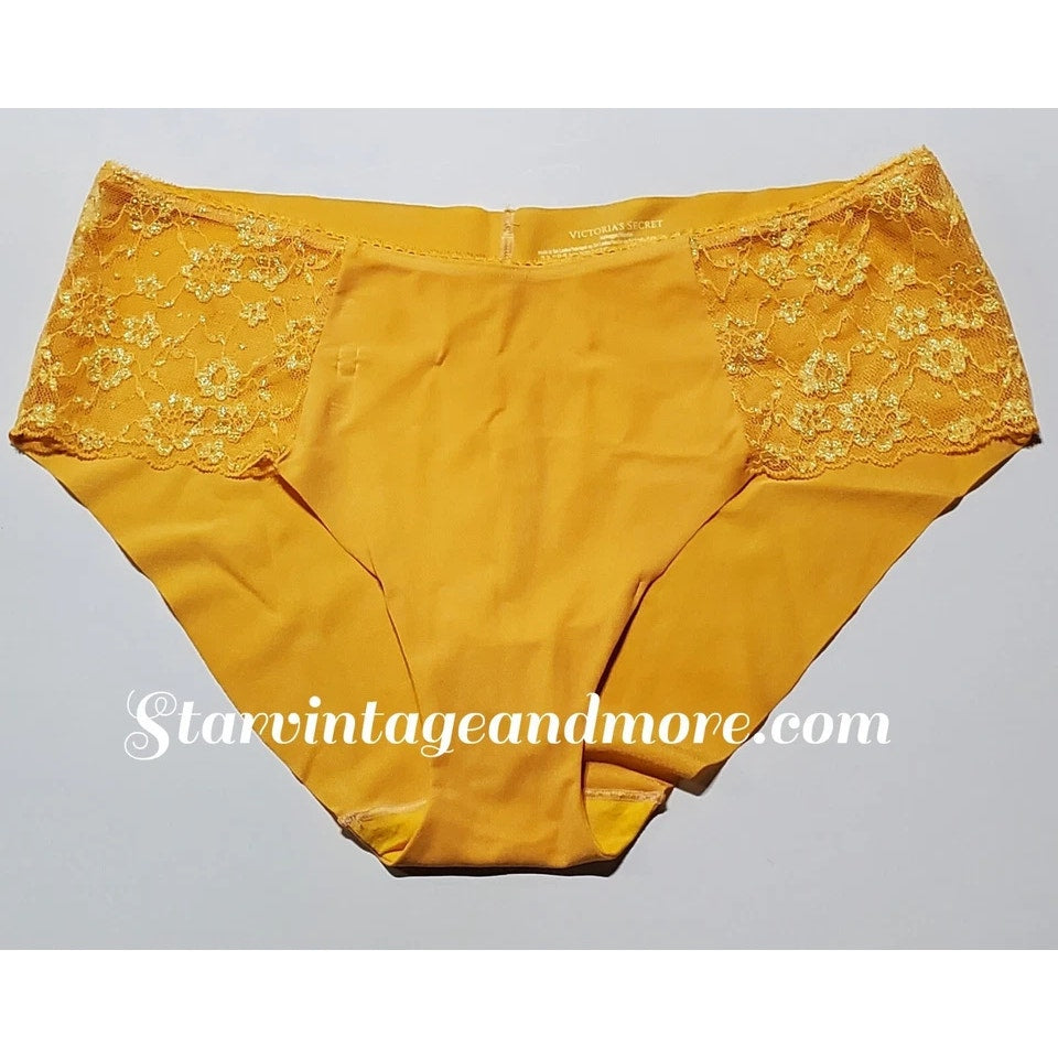 Victoria's Secret Stretch Satin Hiphugger Hipster Panty Lace Inset Naples Yellow
