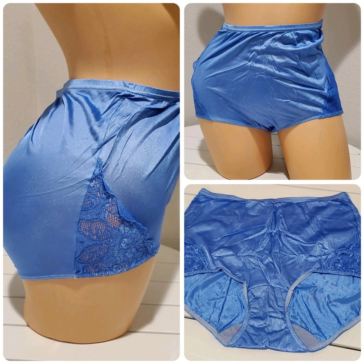 Shadowline 17082 Full Cut Brief Nylon Lace Full Cut Silky Panty Blue Eyes