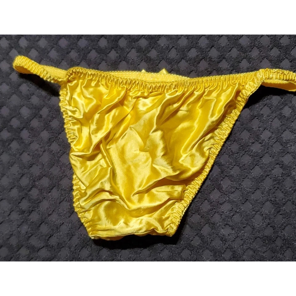 Liquid Satin String Bikini Panty Shiny Double Silk Gusset Sunflower Yellow