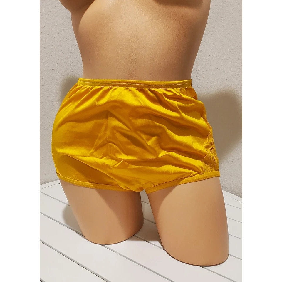 Vanity Fair Lace Nouveau Nylon Full Cut Panty Lace Shiny Sun Goddess Yellow