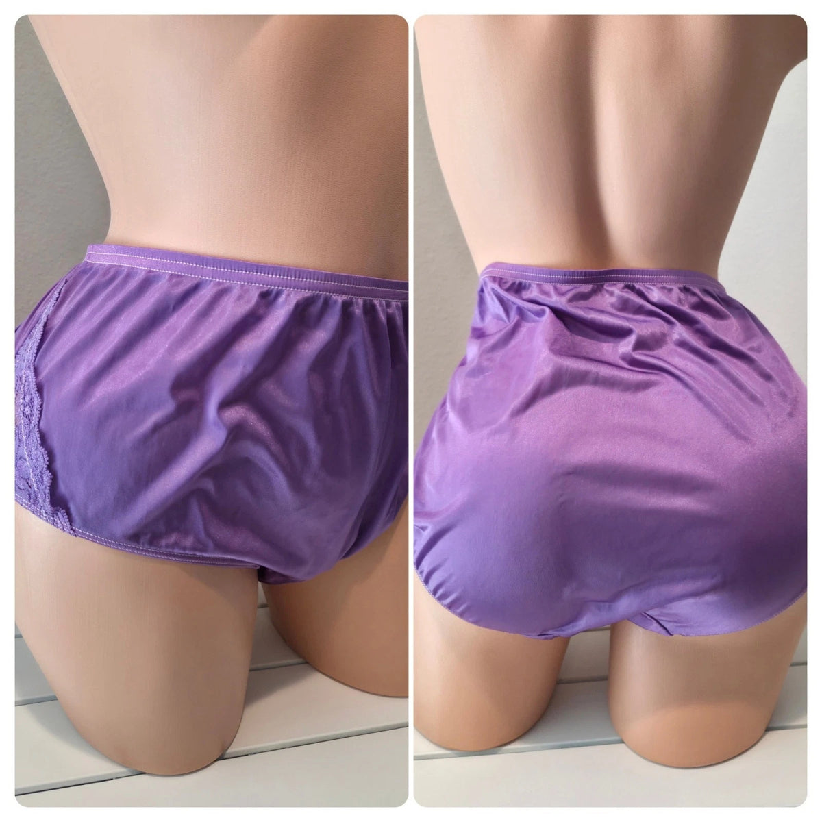 Shadowline 11182 Lace Insets Bikini Panty Shiny Nylon Ultraviolet Purple 10/3XL