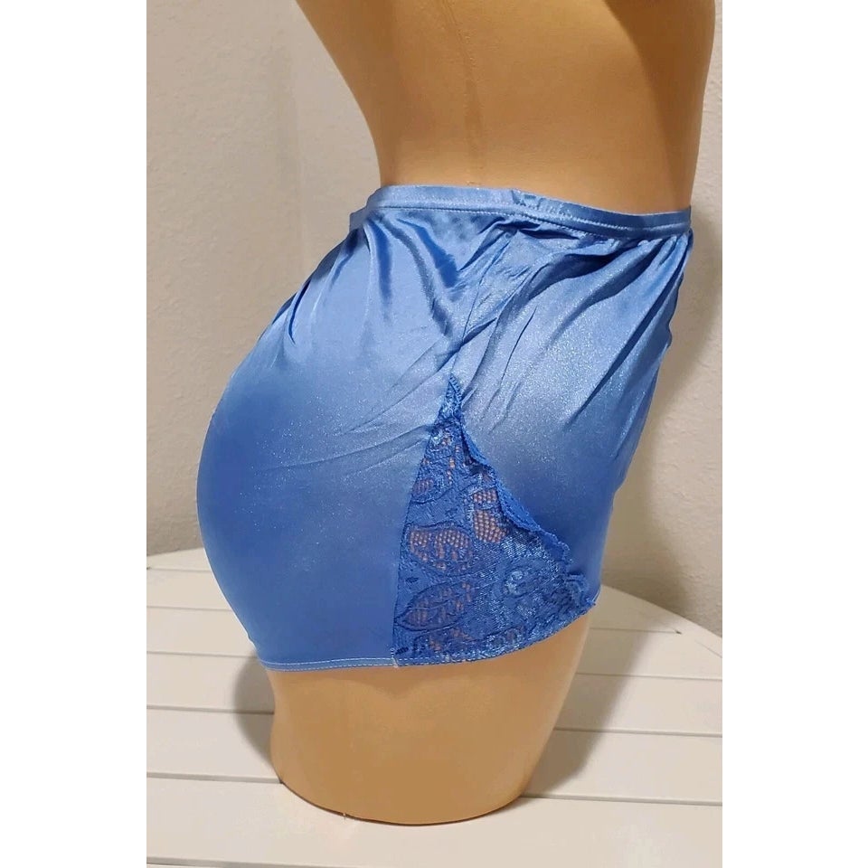 Shadowline 17082 Full Cut Brief Nylon Lace Full Cut Silky Panty Blue Eyes