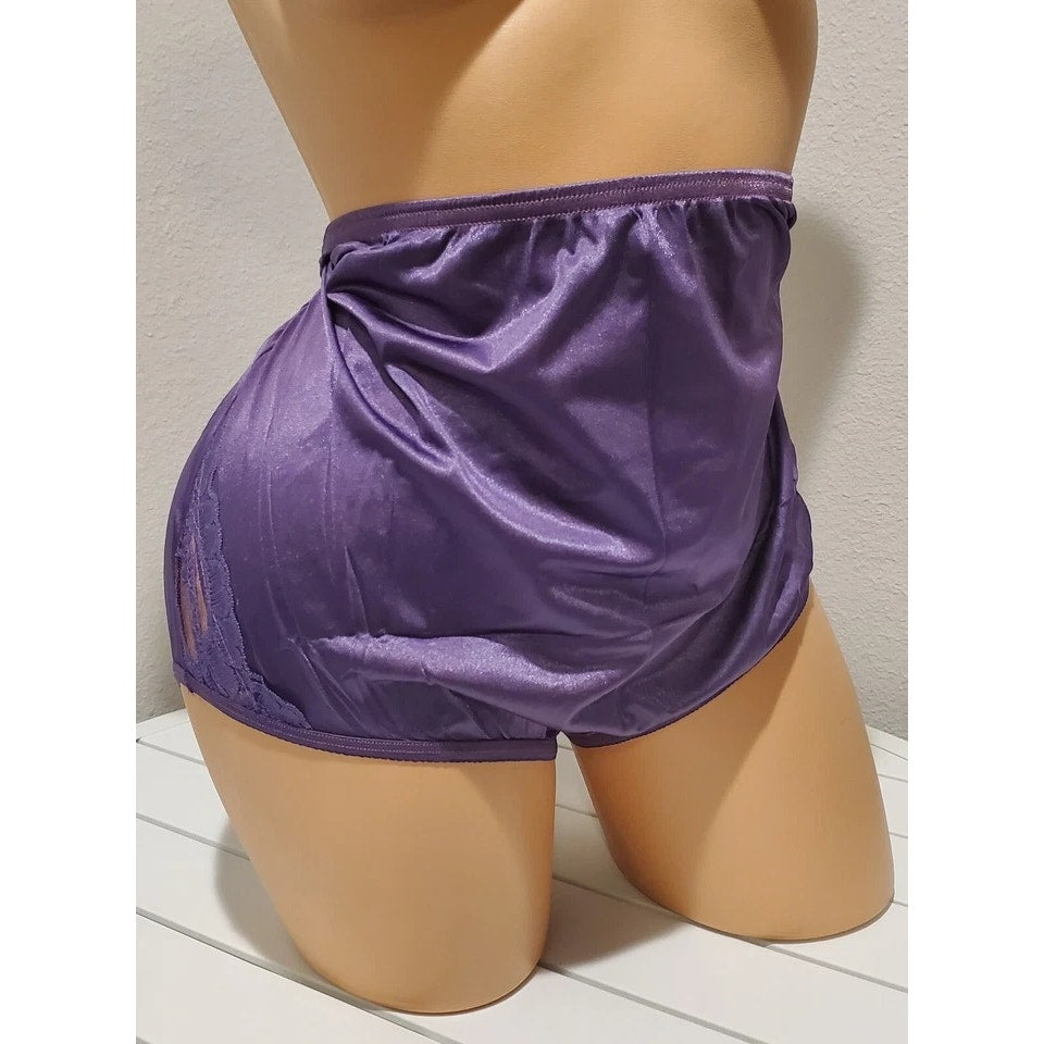 Vanity Fair Lace Nouveau Nylon Full Cut Panty Lace Shiny Plumeria Purple