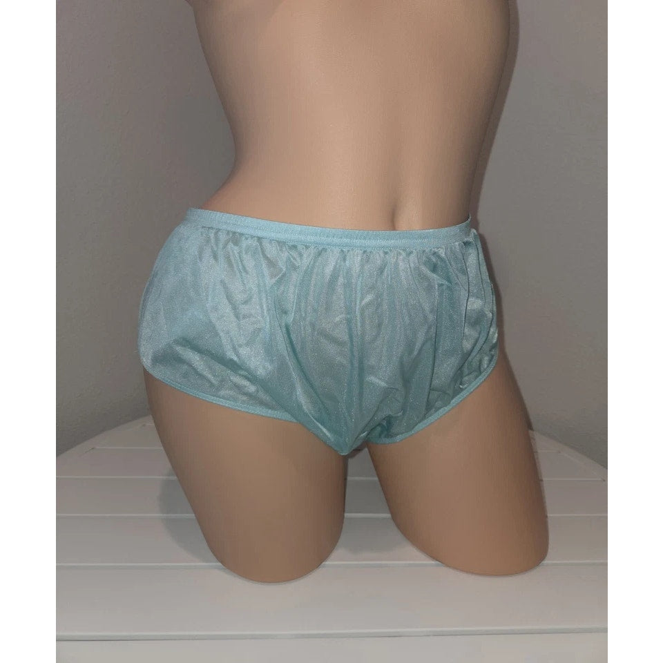 Shadowline 11032 Bikini Panty Shiny Nylon Full Cut Silky Lagoon Blue 10/3XL