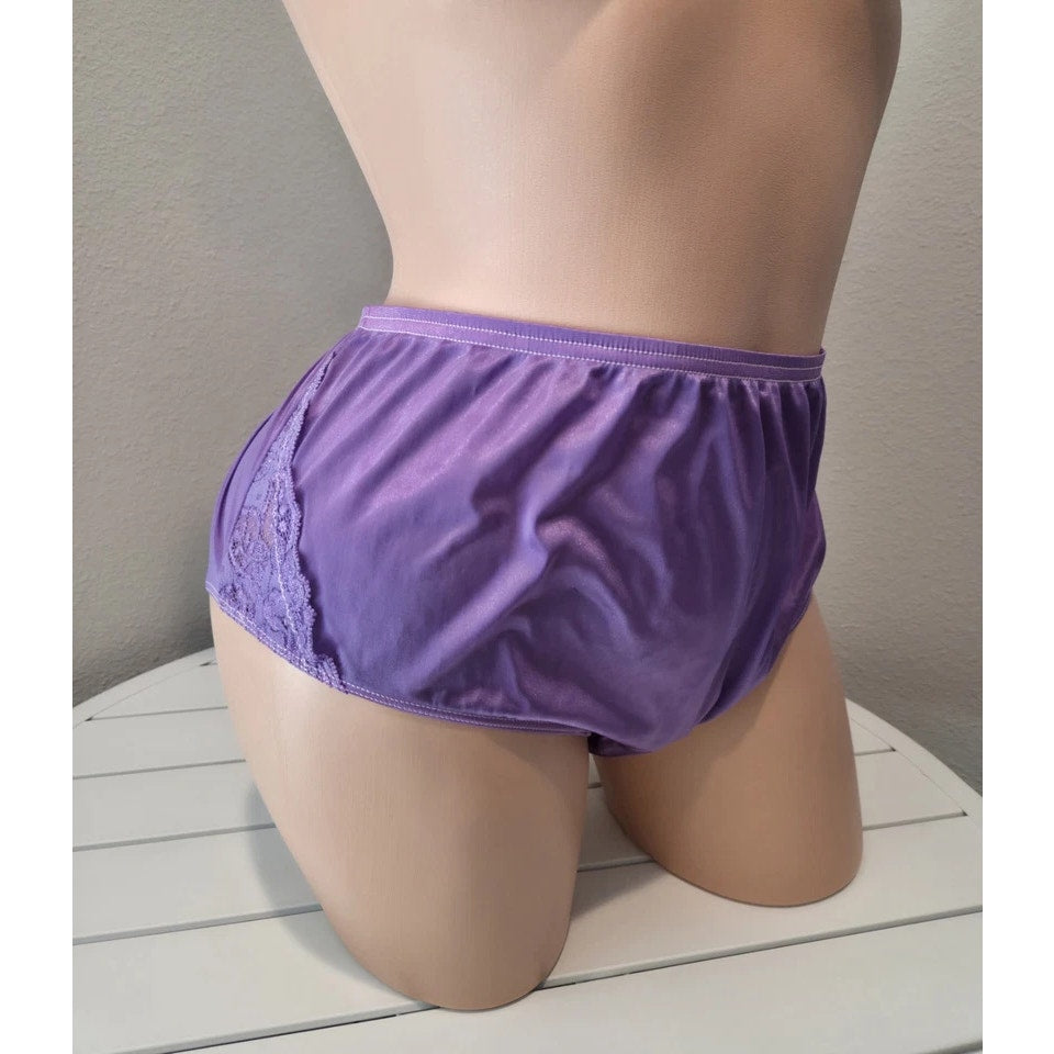 Shadowline 11182 Lace Insets Bikini Panty Shiny Nylon Ultraviolet Purple 10/3XL
