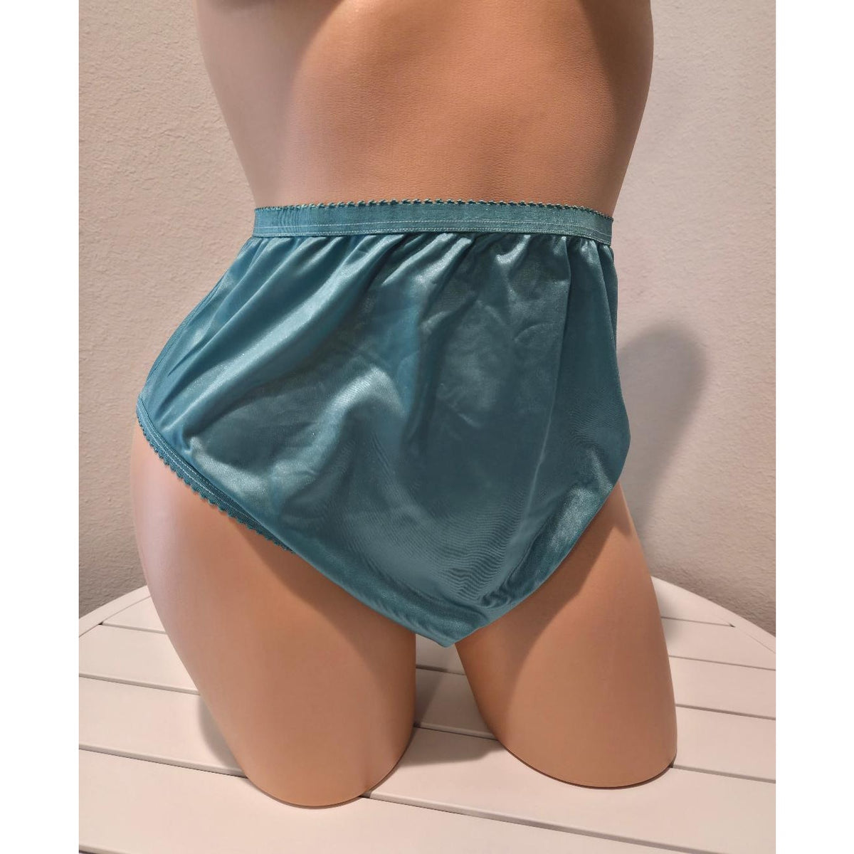 Shadowline 17842 Women's Hi Cut Panty Nylon Brief Full Coverage Sea Glass Blue
