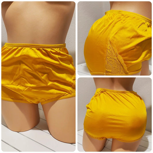 Vanity Fair Lace Nouveau Nylon Full Cut Panty Lace Shiny Sun Goddess Yellow - Star Vintage & More Star Vintage And More LLC