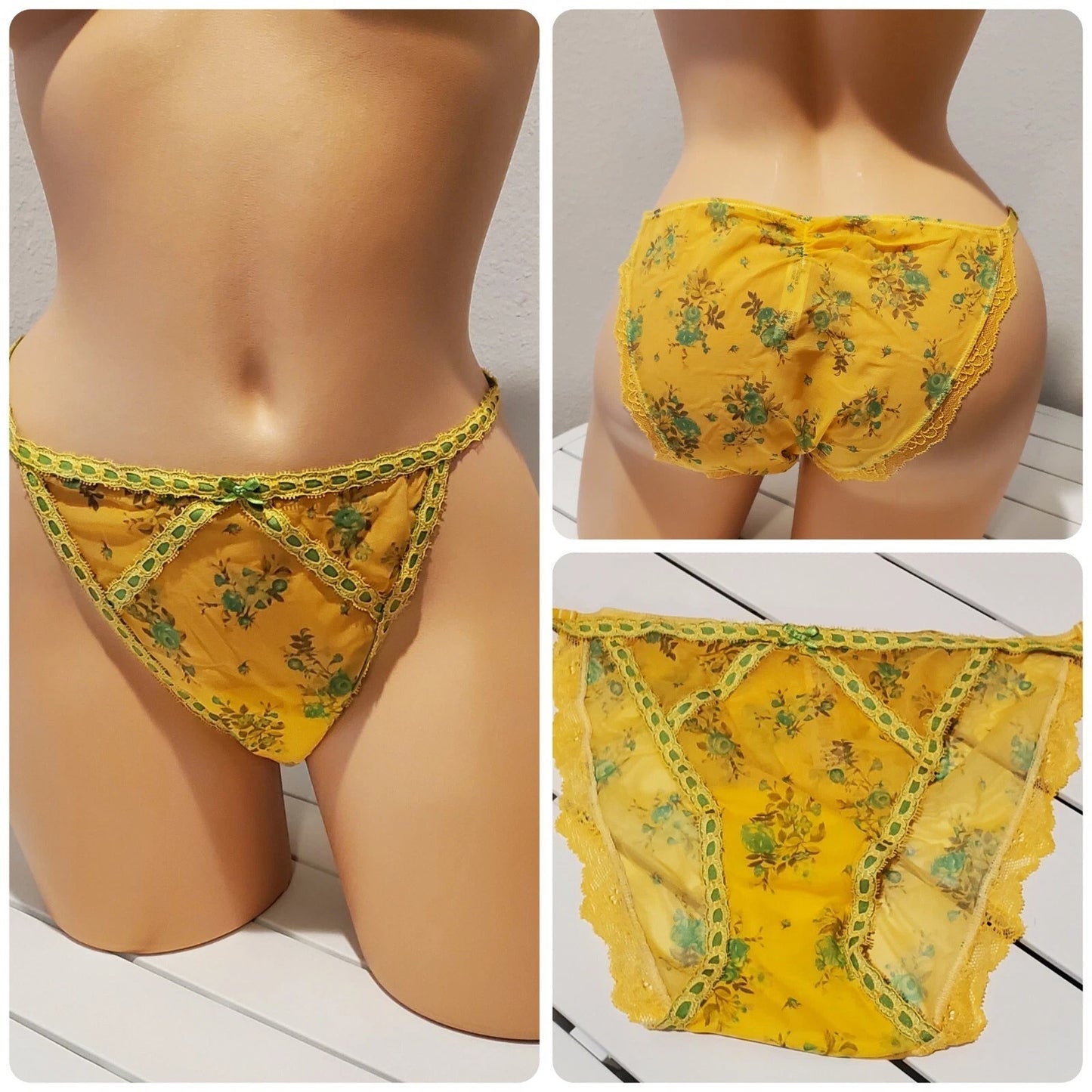 Victoria's Secret Dream Angels Bikini Panty Sheer Floral Print Naples Yellow 8