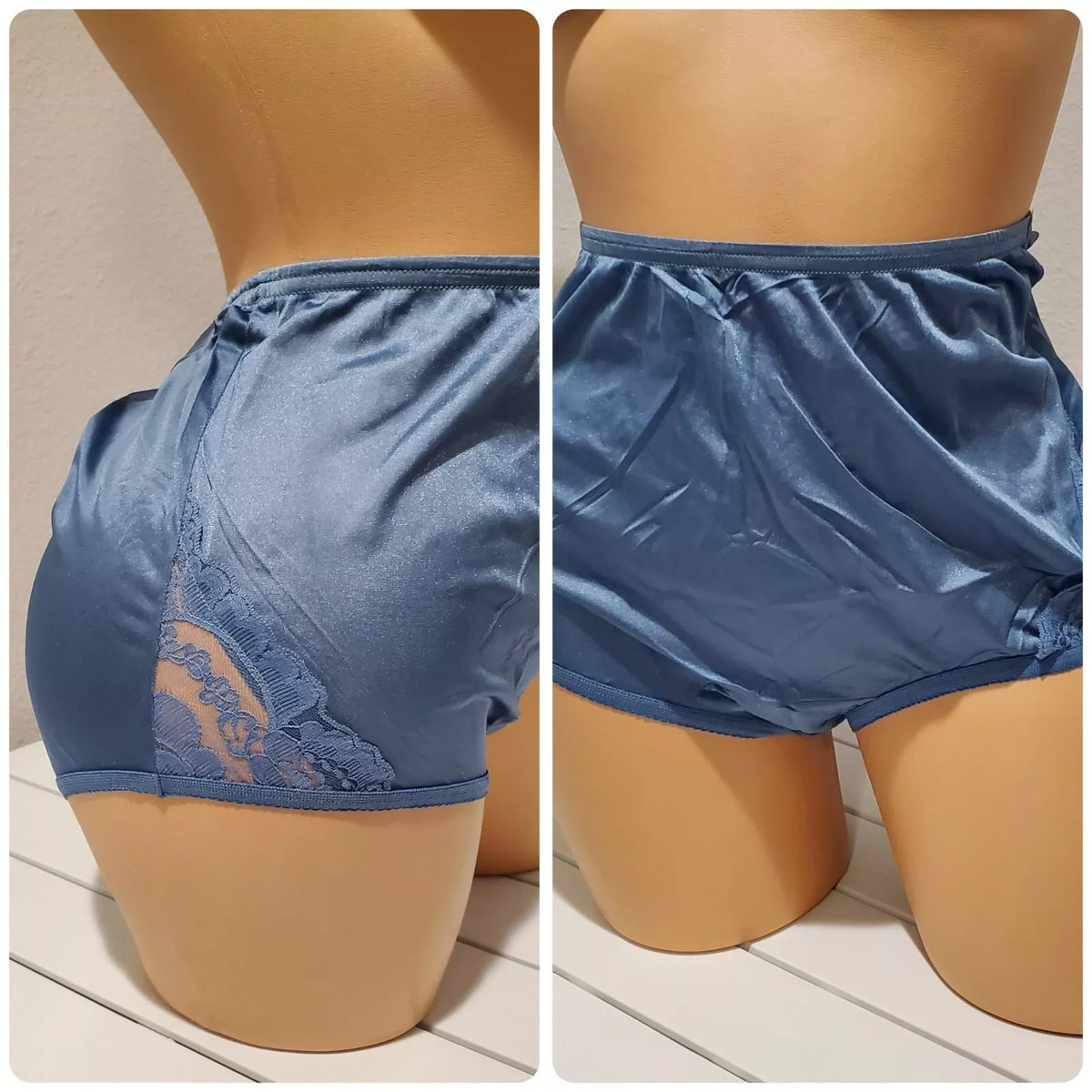 Vanity Fair Lace Nouveau Nylon Full Cut Panty Lace Shiny Blue Shine