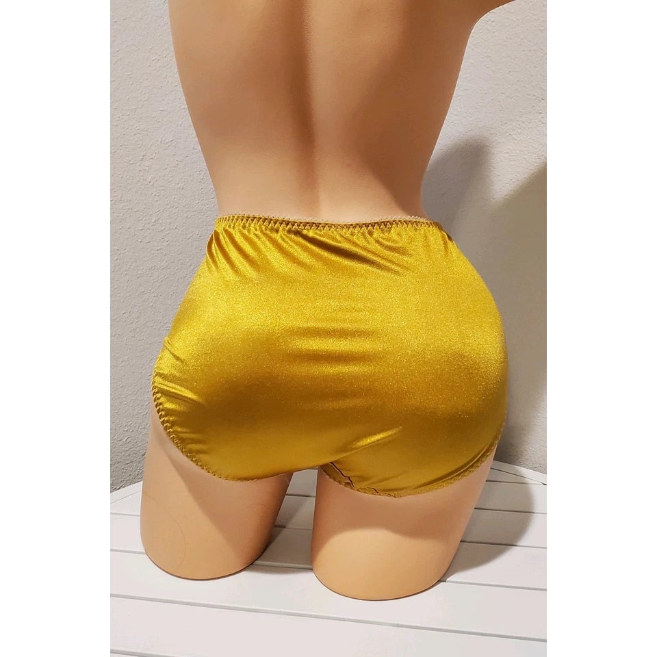 Vanity Fair 48301 Shiny Nylon Satin Stretch Hi Cut Brief Panty Bold Gold