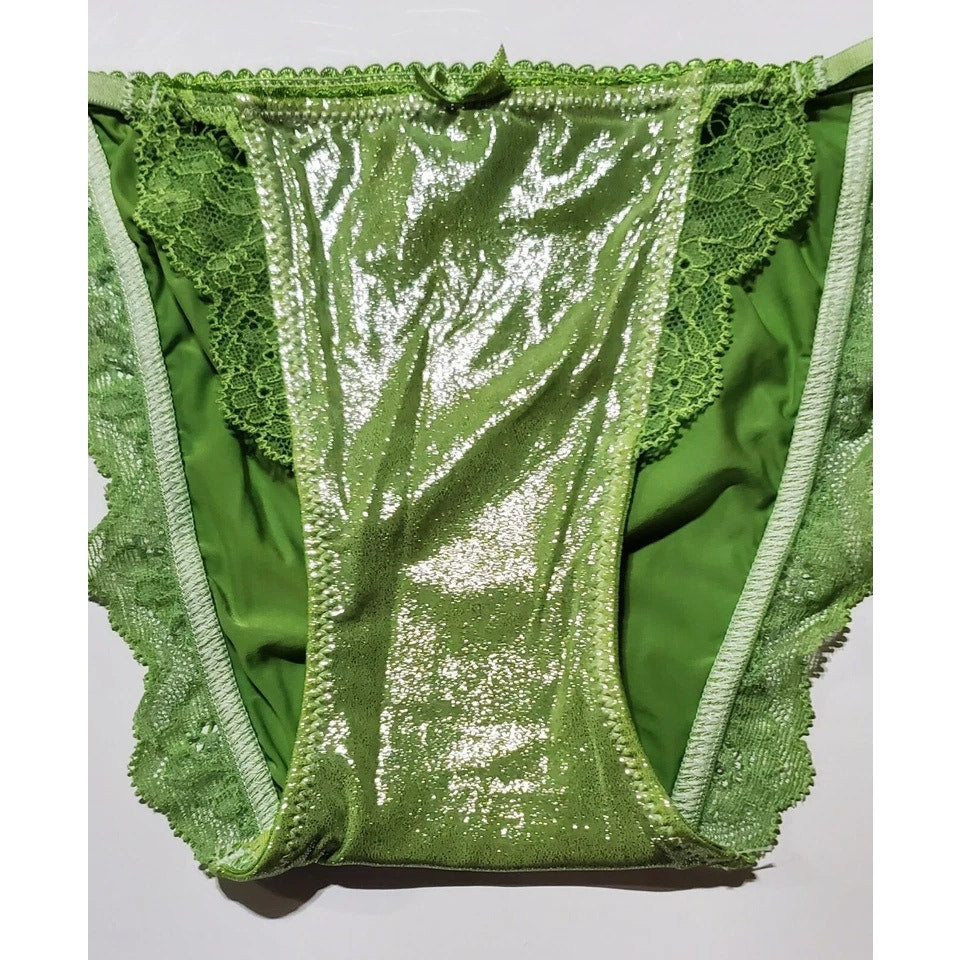 Victoria's Secret Dream Angels String Bikini Panty Shiny Lace Green Sour Apple XS