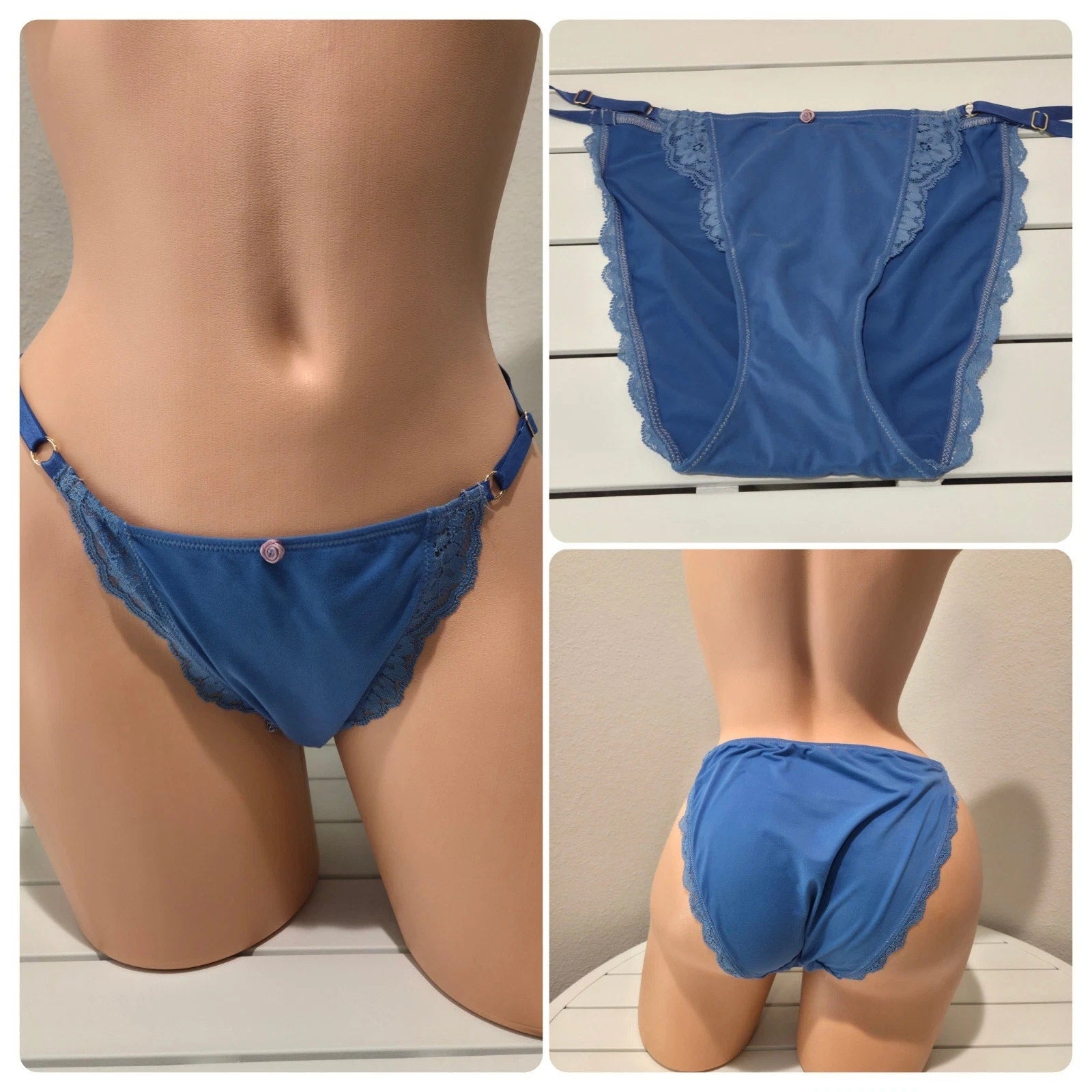 Victoria's Secret Dream Angels Smooth String Bikini Panty Adj Straps Blue Zing 8 - Star Vintage & More