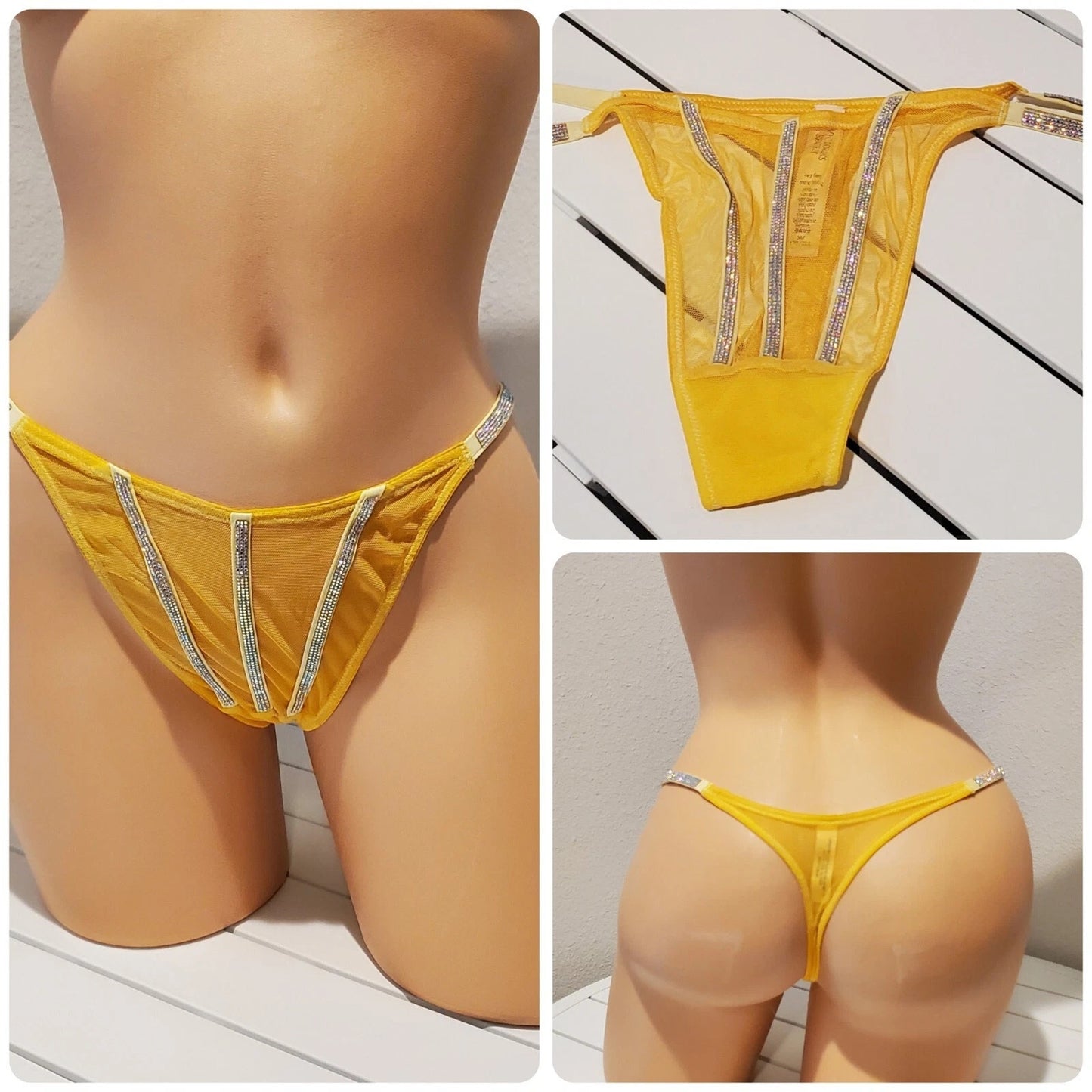 Victoria's Secret Very Sexy Shine Strap Thong Panty Semi Sheer Naples Yellow 6/M