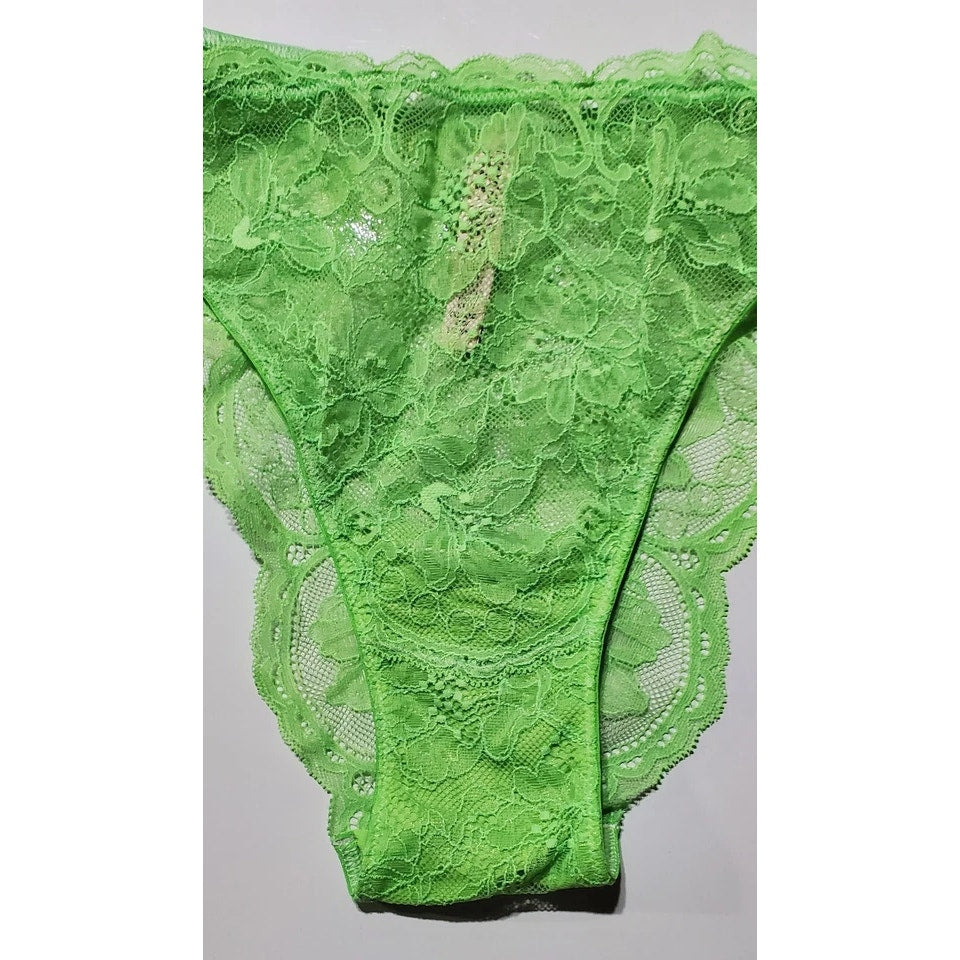 Victoria's Secret Double Shine Strap Brazilian Panty Sheer All Lace Green Citron