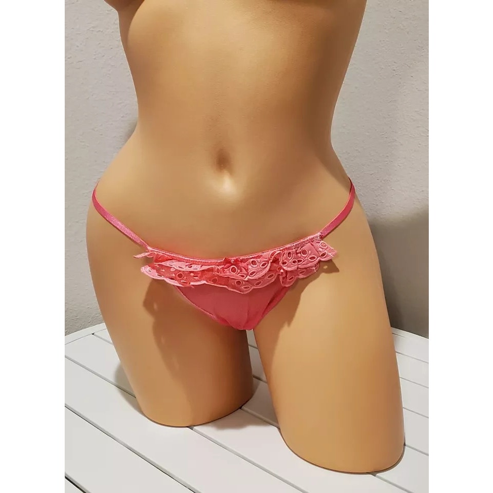 Victoria's Secret Dream Angels String Bikini Panty Sheer Ruffle Pink Gumdrop