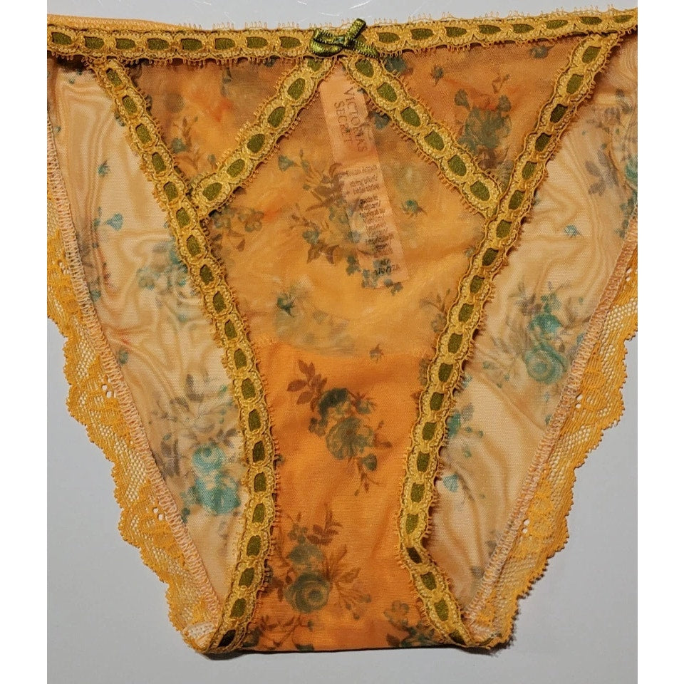 Victoria's Secret Dream Angels Bikini Panty Sheer Floral Print Electric Orange