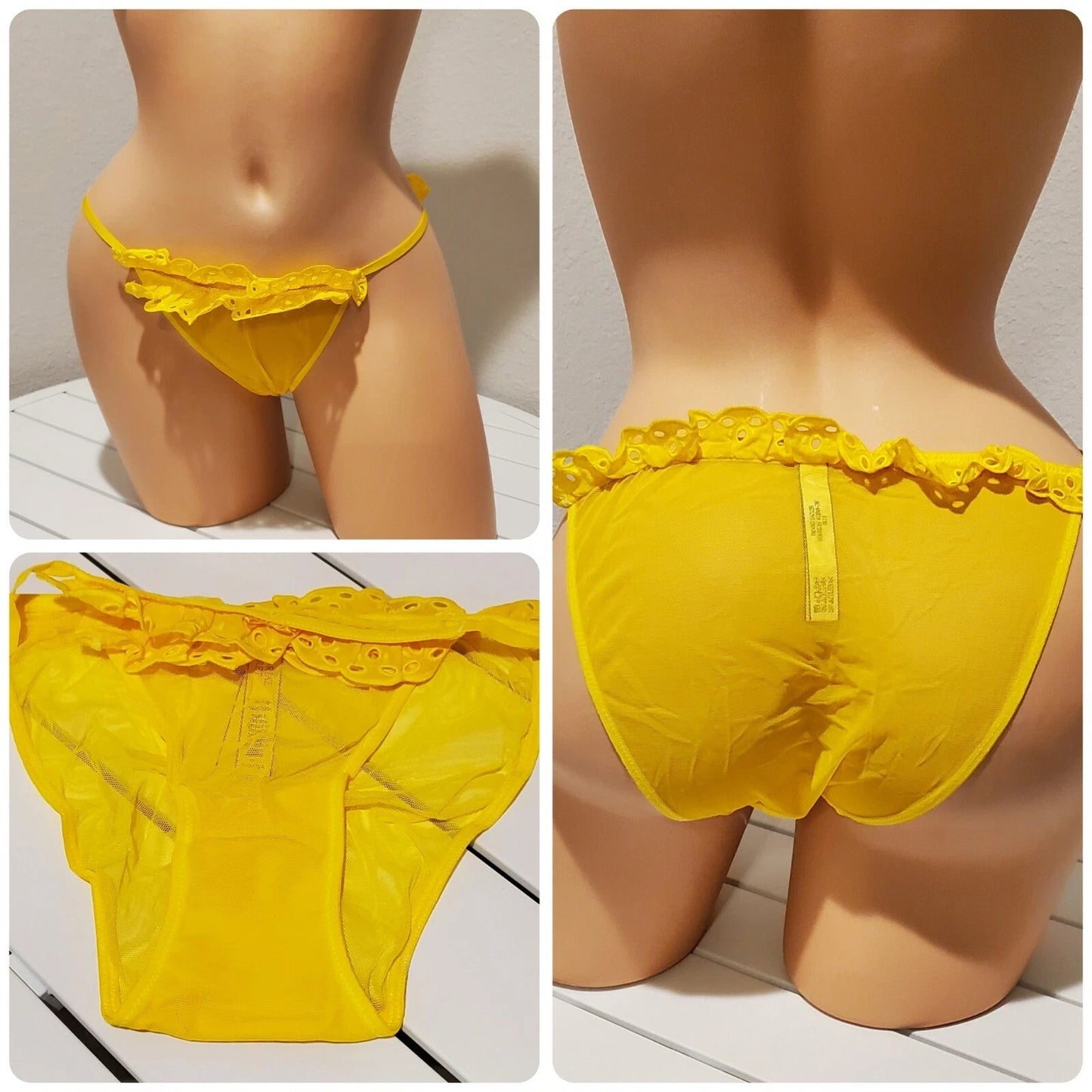 Victoria's Secret Dream Angels String Bikini Panty Sheer Ruffle Carnation Yellow