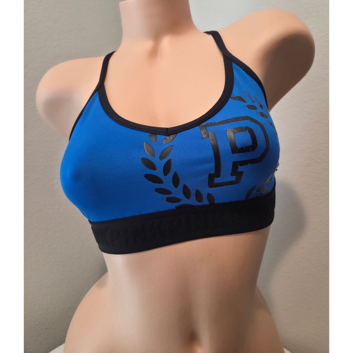 Victoria's Secret PINK Ultimate Sports Bra Logo Racerback Blue Black Sz S