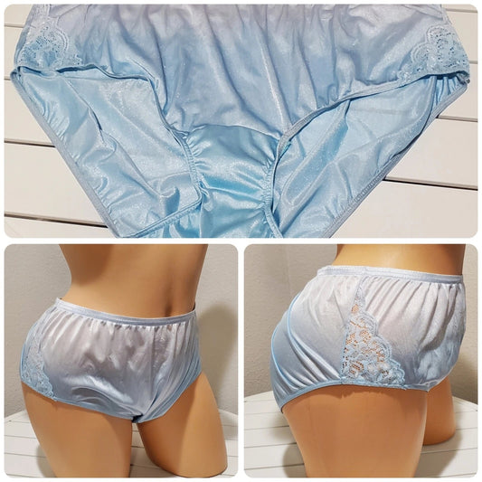 Shadowline 11182 Lace Bikini Panty Nylon Silver Chrome Ice Blue Static 10/3XL Star Vintage And More LLC