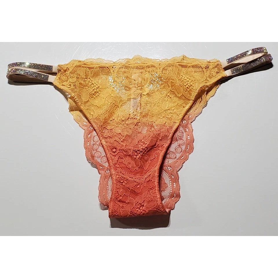 Victoria's Secret Double Shine Strap Brazilian Panty All Lace Ombre Creamsicle 8