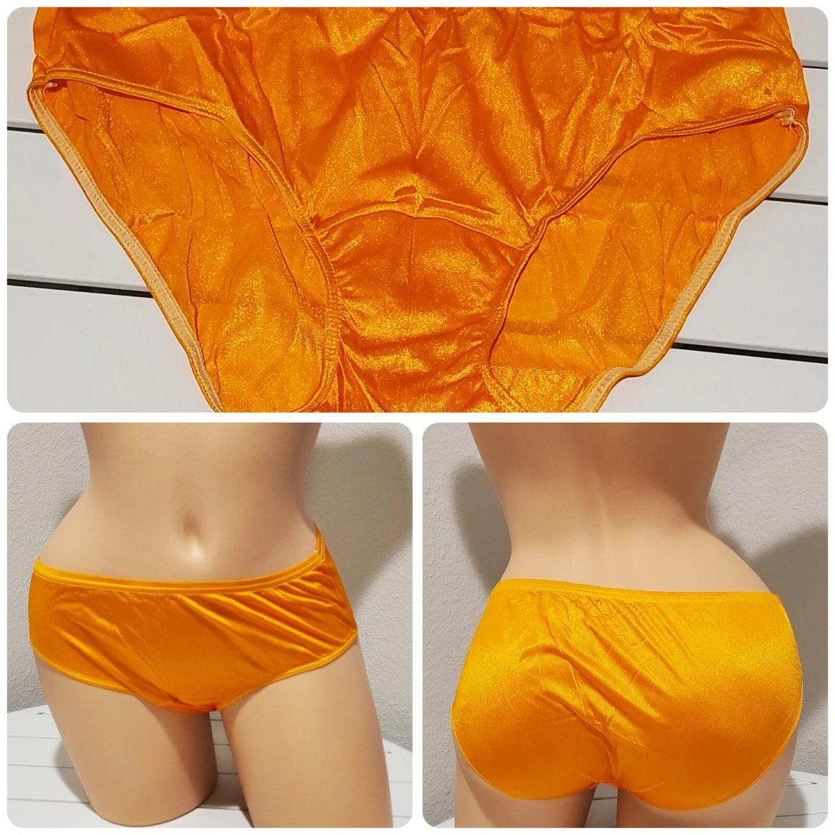 Shadowline 11032 Bikini Panty Shiny Nylon Full Cut Silky Orange Shock
