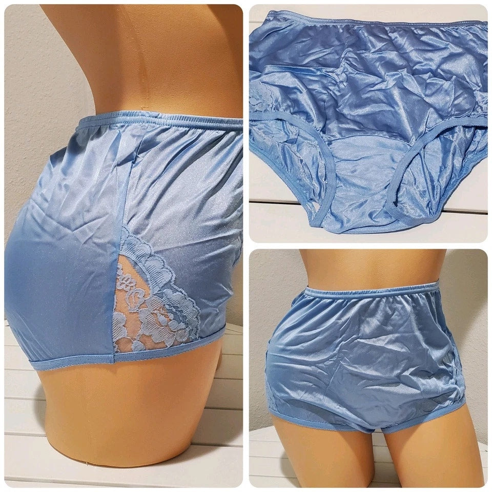 Vanity Fair Lace Nouveau Nylon Full Cut Panty Lace Shiny Ice Blue