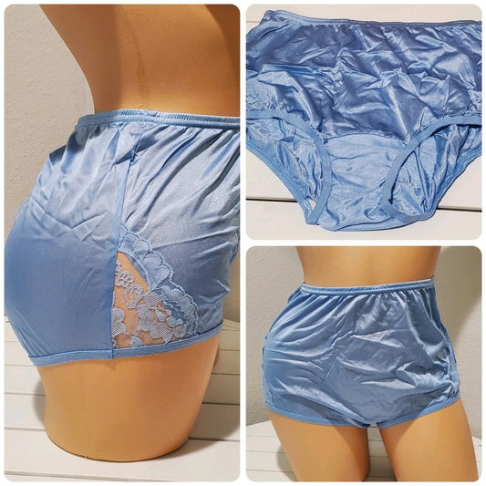 Vanity Fair Lace Nouveau Nylon Full Cut Panty Lace Shiny Ice Blue - Star Vintage & More Star Vintage And More LLC